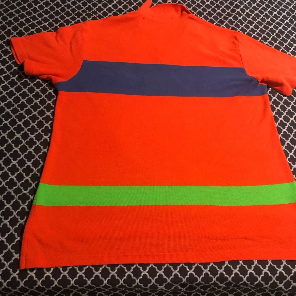 VTG Polo Sport Ralph Lauren Orange Stripe Short Sleeve Sz Large Cotton Y10